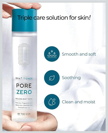 Be the Skin BHA+ Toner Pore Zero Daily Exfoliating Toner - Willow BHA Pore Refining for Acne Prone Skin - Salicylic Acid for Pores and Sebum