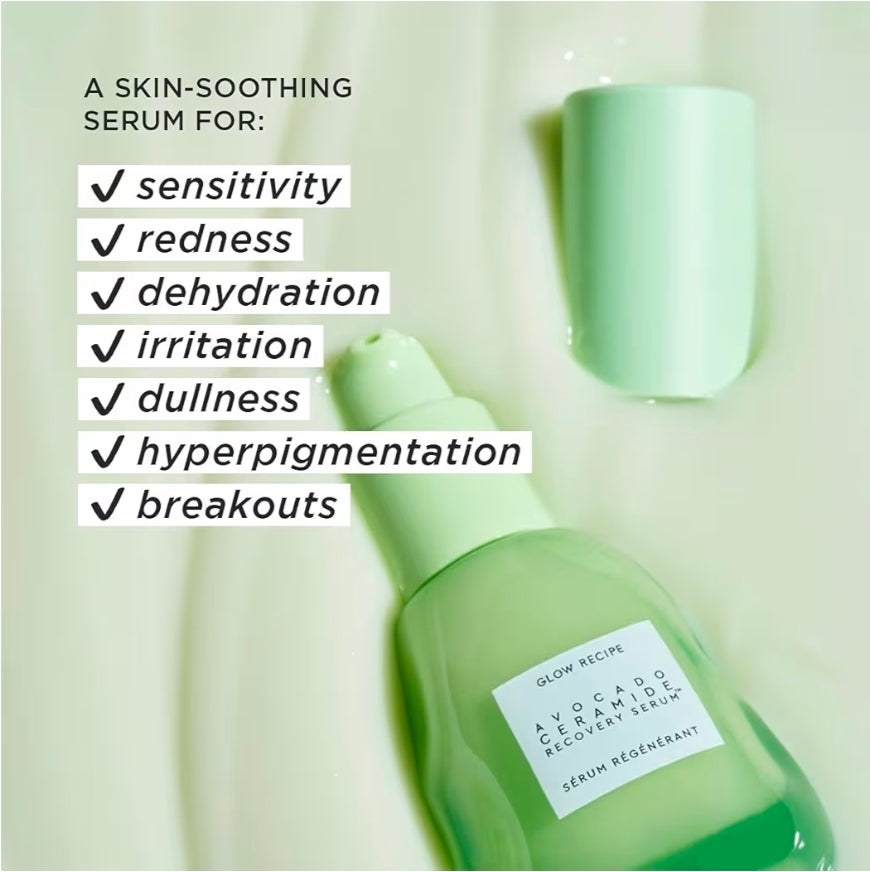 Glow Recipe Avocado Ceramide Serum - Soothing, Hydrating Face Serum for Redness Relief & Skin Barrier Repair - Lightweight, Milky Serum for Dry, Sensitive Skin
