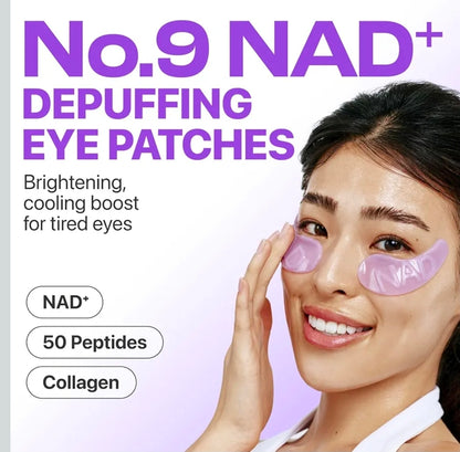 Parches oculares Numbuzin n.° 9, mascarillas de gel de colágeno NAD+ para ojos (con péptidos, cafeína y niacinamida), parches refrescantes para bolsas e hinchazón debajo de los ojos, ideal para regalar en Navidad, 5 pares (10 parches)