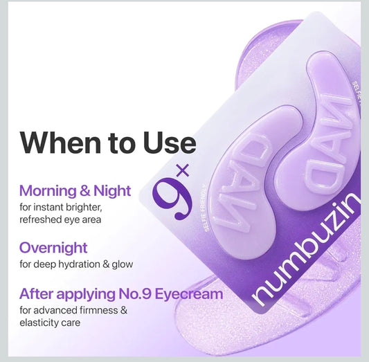 Parches oculares Numbuzin n.° 9, mascarillas de gel de colágeno NAD+ para ojos (con péptidos, cafeína y niacinamida), parches refrescantes para bolsas e hinchazón debajo de los ojos, ideal para regalar en Navidad, 5 pares (10 parches)