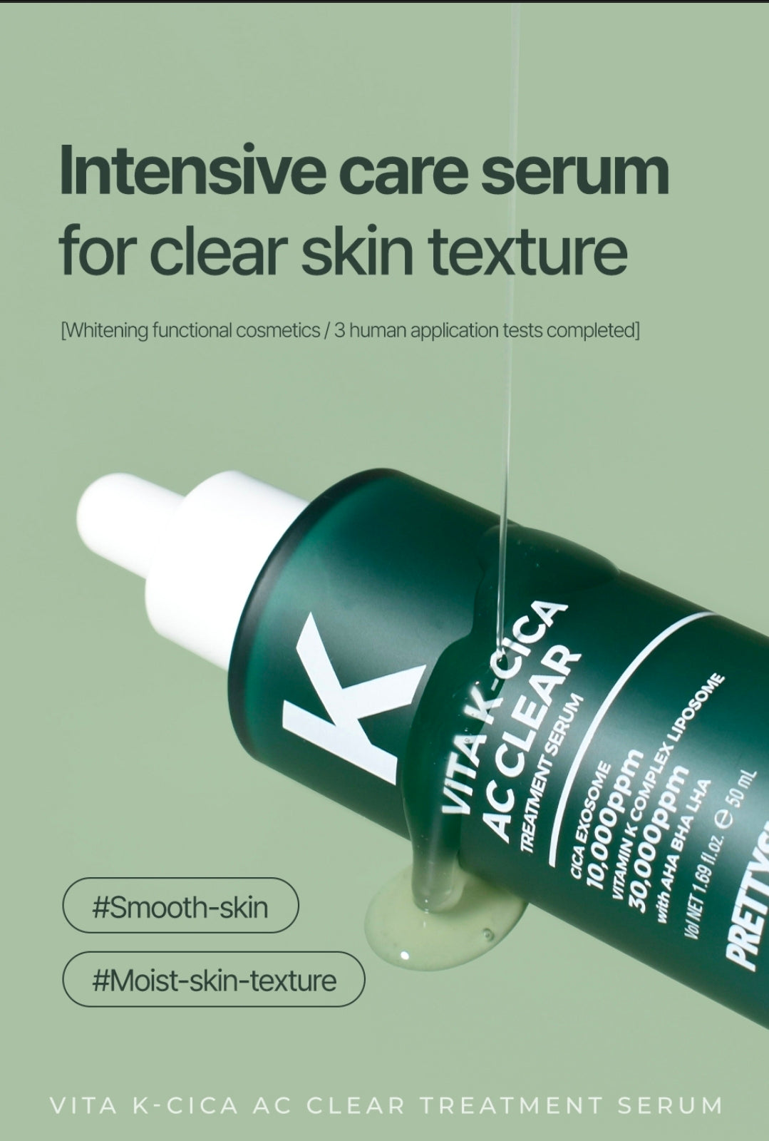 PRETTYSKIN - Vita K-Cica AC Clear Treatment - Triple Exfoliating Serum with 65% Centella Asiatica Extract, Cica Exosome & Vitamin K – AHA/BHA/LHA for Smooth, Hydrated Skin