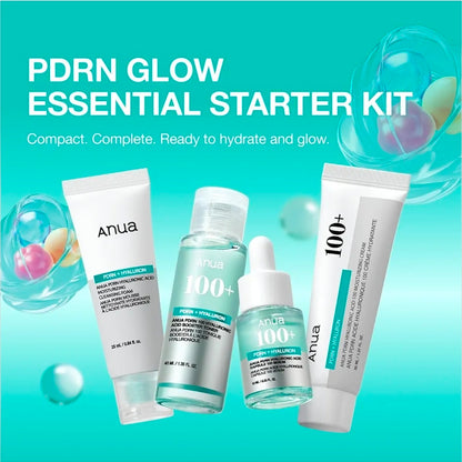 Anua Salmon DNA PDRN Glow Essential Starter Kit -  Hyaluronic Acid Skincare Set, Glass Skin Routine with Firming & Hydrating Cleanser, Toner, Serum & Cream, Mini Travel Essentials