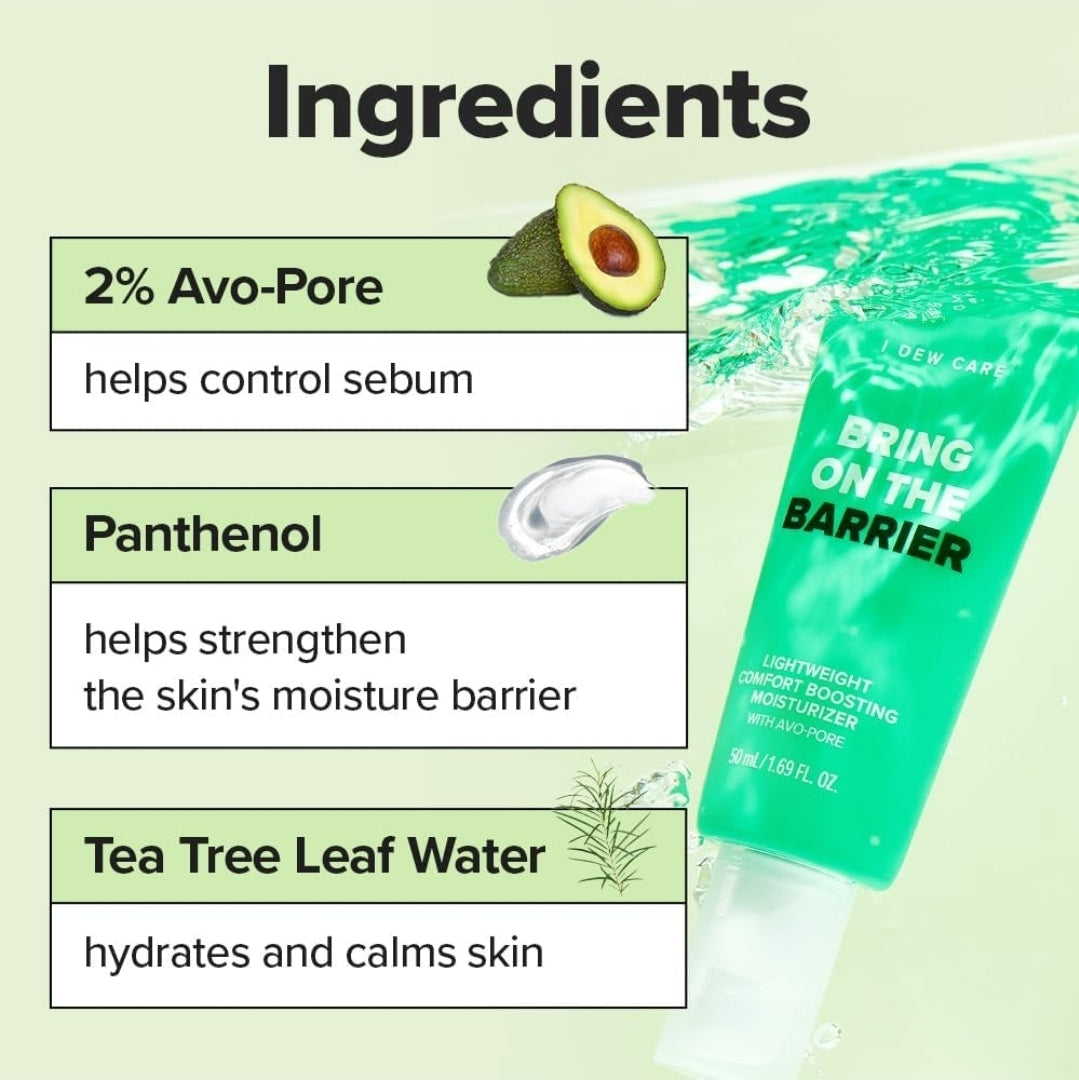 I DEW CARE Lightweight Boosting Moisturizer - Bring On The Barrier + 5 I DEW CARE Glass Skin Face Mask [SET] - Strengthening, Soothing, Balance Excess Sebum, Fast Absorption, Hydrating - For Combination Skin and Oily Skin