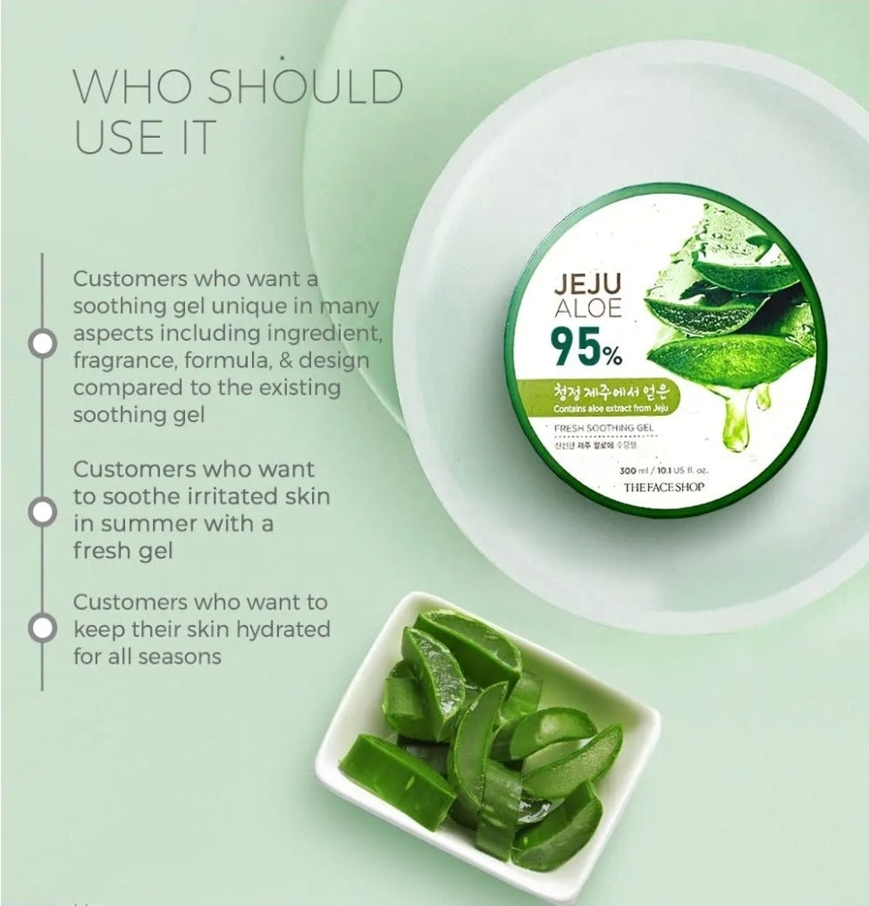 The Face Shop Jeju Aloe Fresh Soothing Gel - 95% Aloe Extract - Intense hydration and soothing properties