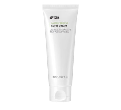 Crema Calmante de Loto ROVECTIN: Crema facial ligera, hidratante y calmante para piel sensible, con 75 % de extracto de agua de loto y niacinamida para combatir el envejecimiento.