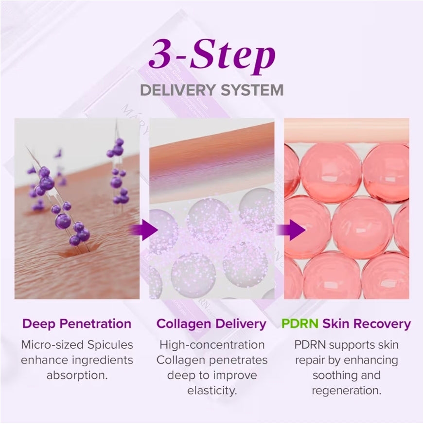 Mary & May Spicule Collagen PDRN Cream - Korean Face Moisturizer with Marine Spicules & French Collagen - Plumping Barrier Elasticity Treatment, Ceramide Panthenol for Sensitive Skin