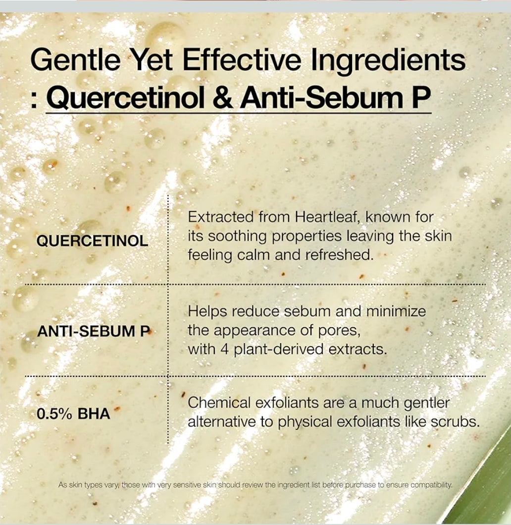 Espuma limpiadora profunda de poros con quercetinol Anua Heartleaf: limpiador facial con BHA, ácido hialurónico, glicerina y eliminación de puntos negros.