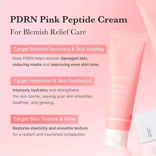 medicube PDRN Pink Peptide Cream - Rose PDRN Hyaluronic Moisturizing Cream - Blemish Recovery, Relief & Hydrating Care, Restores Skin Elasticity & Glow, Evens Skin