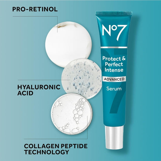 No7 Protect &amp; Perfect Intense Advanced Serum: suero facial antiedad que suaviza y reafirma visiblemente las líneas finas y arrugas.