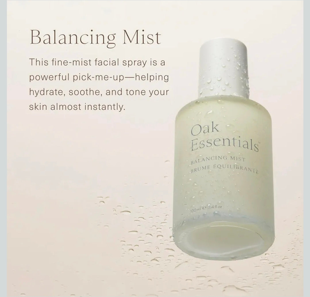 Oak Essentials Balancing Mist - Bruma facial tonificante con agua de rosas y aloe, rica en antioxidantes, que ayuda a hidratar, calmar y refrescar.