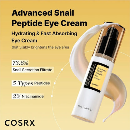 COSRX Advanced Snail Mucin Peptide Under Eye Cream - 73.7% Snail Mucin and Niacinamide, Eye Care, Eye Cream Anti Aging, Dark Circles