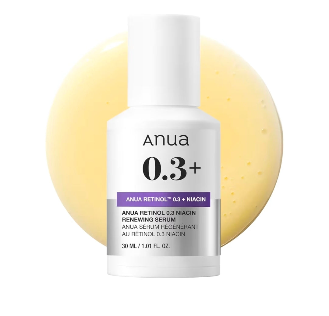 Suero Anua Retinol 0.3% - Antiedad, Piel Texturizada, 0.3% Retinol + 5% Niacinamida, más de 20 ingredientes calmantes, suave para pieles principiantes y sensibles.