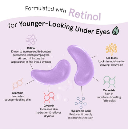 Grace & Stella Retinol Under Eye Patches - Gel Eye Mask with Hyaluronic Acid - For Puffiness, Brightening, Rejuvenating, Dark Circles, Hydrating, Moisturizing - 1 Pair