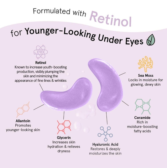 Grace & Stella Retinol Under Eye Patches - Gel Eye Mask with Hyaluronic Acid - For Puffiness, Brightening, Rejuvenating, Dark Circles, Hydrating, Moisturizing - 1 Pair
