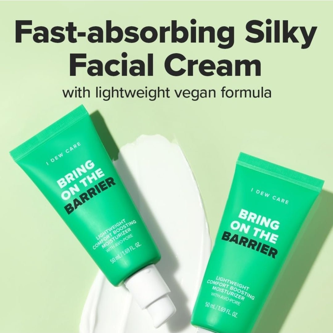 I DEW CARE Lightweight Boosting Moisturizer - Bring On The Barrier + 5 I DEW CARE Glass Skin Face Mask [SET] - Strengthening, Soothing, Balance Excess Sebum, Fast Absorption, Hydrating - For Combination Skin and Oily Skin