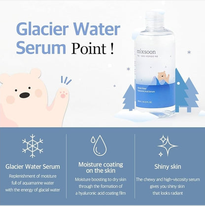 Mixsoon Glacier Water Hyaluronic Acid Serum - Non-greasy Hydration Booster, Firming Facial Serum For Radiant, Dewy Skin - Korean Serum for Glass Skin (10.14oz)