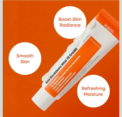 PURITO Sea Buckthorn Vital 70 Cream - Evens up and visibly smooth skin’s texture, reduce wrinkles