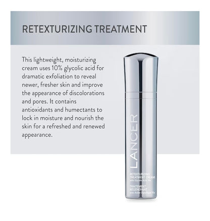 Lancer Skincare Retexturing Treatment Cream 50ml - Glycolic acid: An alpha-hydroxy acid that exfoliates rough and dead skin cells