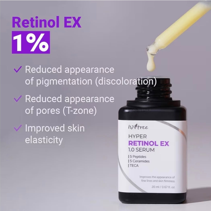 ISNTREE Hyper Retinol EX 1.0 Serum 20 ml - 5 péptidos, 5 ceramidas, ayuda a reducir las líneas finas