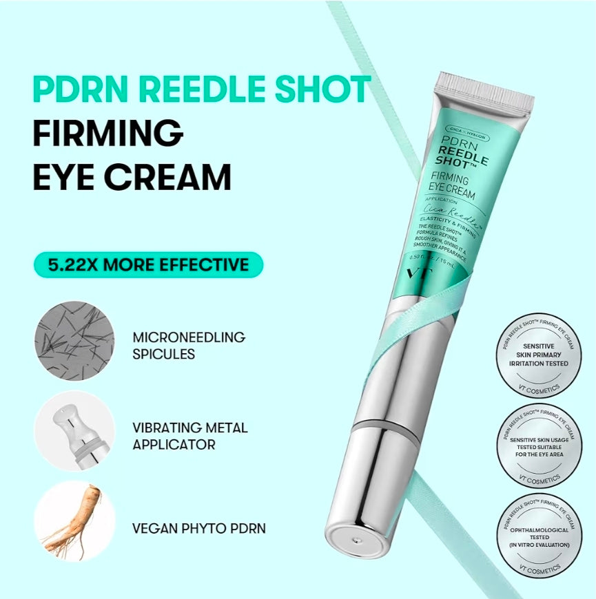 VT COSMETICS PDRN Reedle Shot Eye Cream - Vibrating Eye Applicator for Puffy Eyes, Dark Circles & Under Eye Bags, Firming & Wrinkle Care with PDRN Collagen