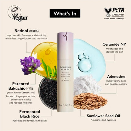 haruharu wonder Black Rice Night Knight Retinol Serum -  Refining & Smoothing, Firms Skin, Reduces Fine Lines, Hydrating Formula