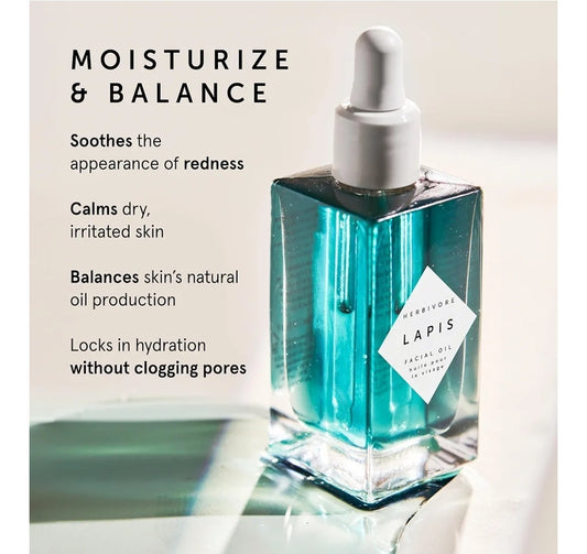 HERBIVORE Lapis Balancing Facial Oil with Blue Tansy + Squalane - Soothes dry skin & Redness + Balance Oil Production, Lightweight, Non-Comedogenic, Plant-Based