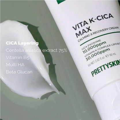 PRETTYSKIN Vita K-Cica Max Exosome Soothing Cream - 75% Centella Asiatica Extract, Vitamin K Complex, and Hyaluronic Acid – Gentle Hydration for Sensitive Skin
