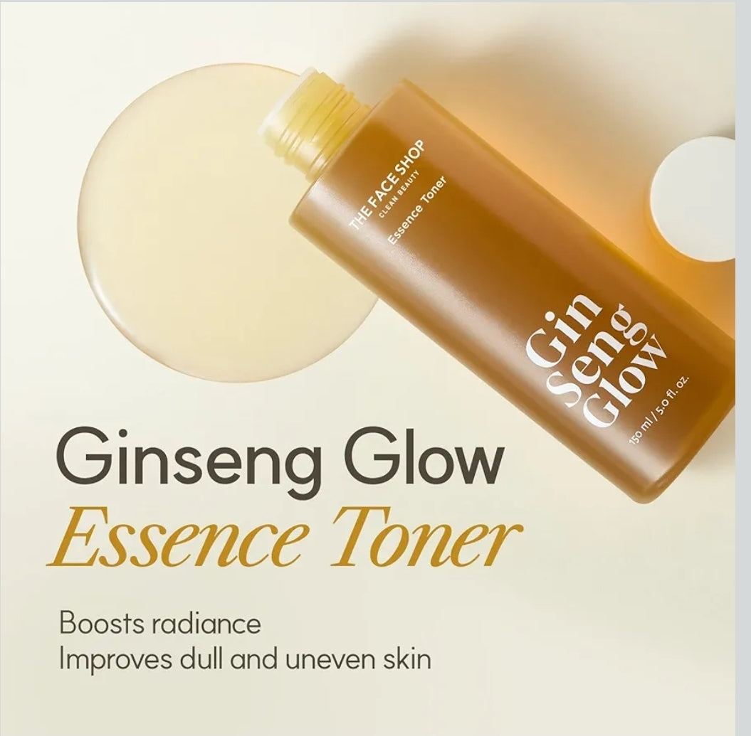 The Face Shop Ginseng Glow Essence Toner - Improves Skin Elasticity, Glowy Finish, for Dull & Dry Skin, with Korean Ginseng, Anti Aging