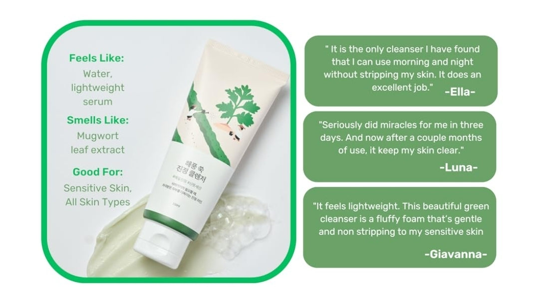 Round Lab Mugwort Calming Cleanser - Cleanse and calm simultaneously, Formulated with 4 CICA, Soothing, Low pH, Moisturizing, Cream Type Cleanser