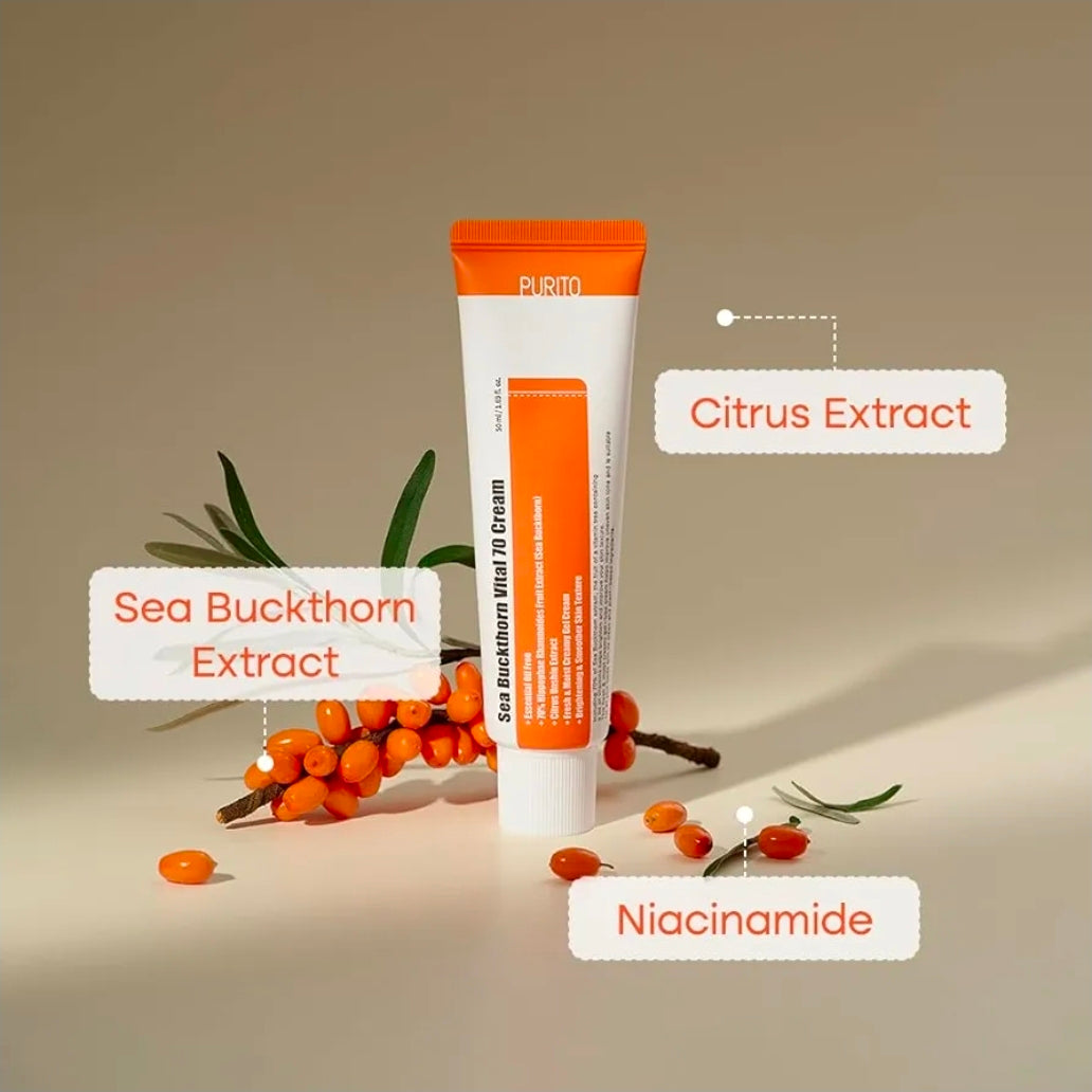 PURITO Sea Buckthorn Vital 70 Cream - Evens up and visibly smooth skin’s texture, reduce wrinkles