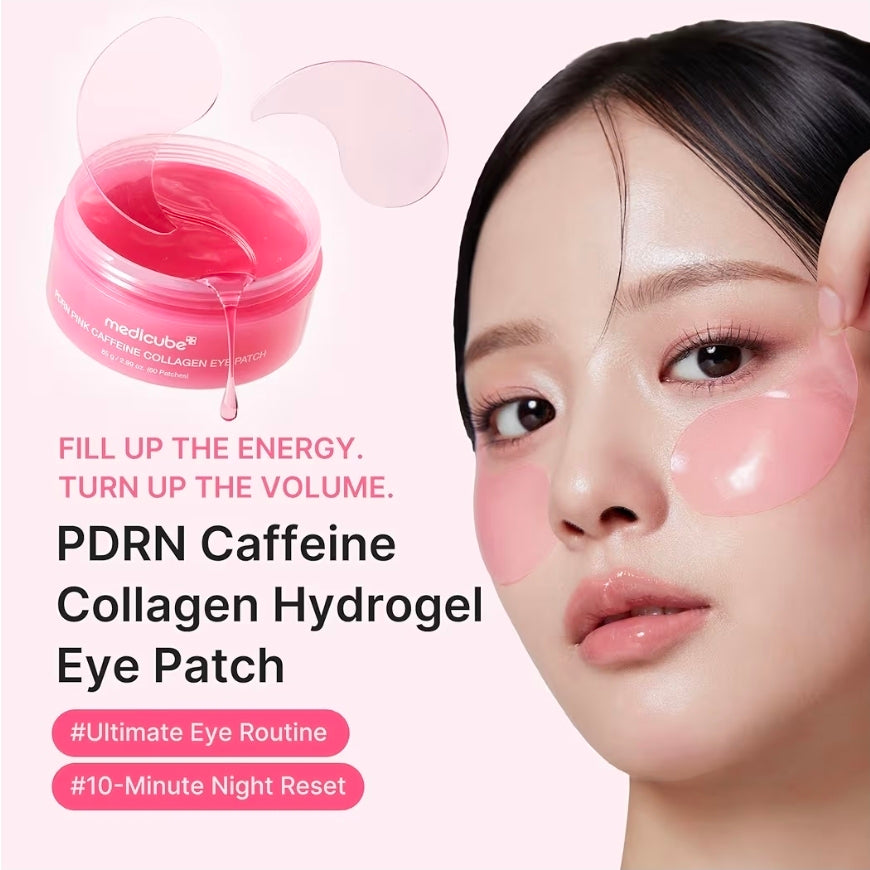 medicube PDRN Pink Caffeine Collagen Eye Patch - Gel Eye Patches for the appearance of Dark Circles, Undereye Bags, Firming, Age-Defying Care with Retinol, Collagen