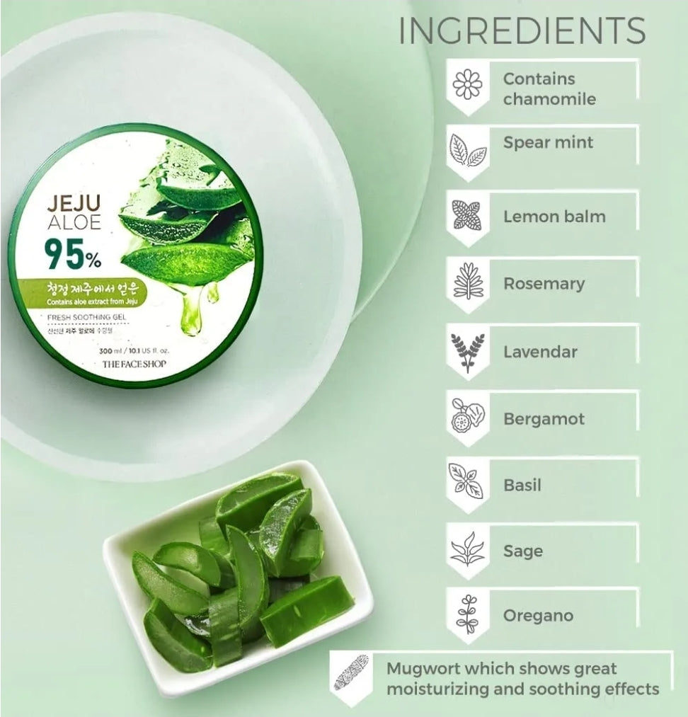 The Face Shop Jeju Aloe Fresh Soothing Gel - 95% Aloe Extract - Intense hydration and soothing properties