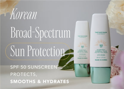 THE FACE SHOP Protector solar mineral diario FPS 50 - Protector solar coreano para el rostro con óxido de zinc, pantenol y niacinamida para piel sensible