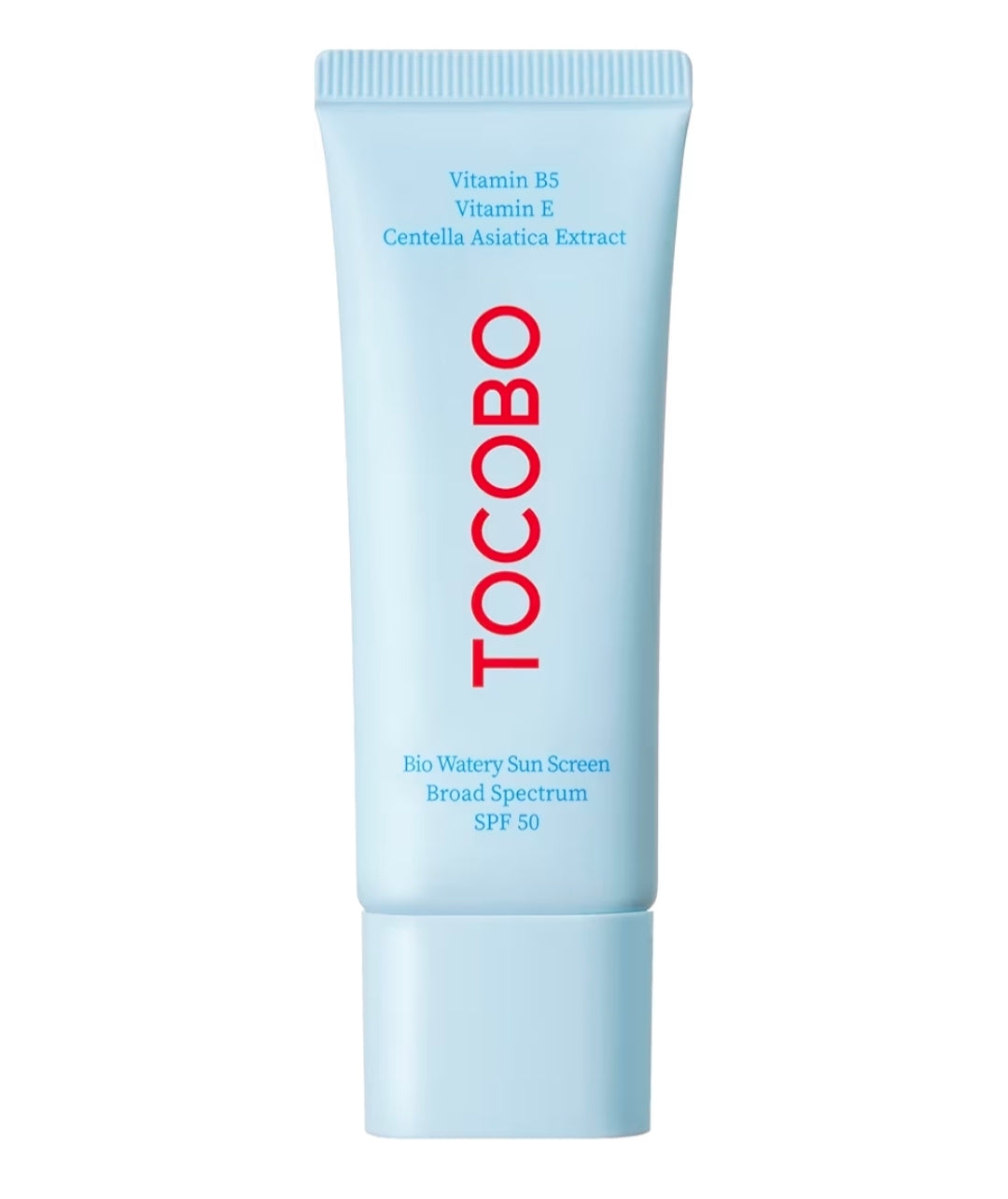 Tocobo Bio Watery Sunscreen FPS 50 - Loción solar facial coreana de amplio espectro con ácido hialurónico - Loción protectora solar facial ligera de uso diario - Vegana, hipoalergénica, sin oxibenzona