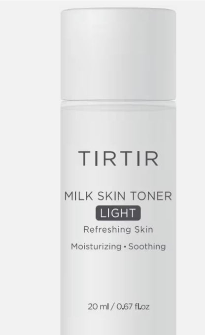 TIRTIR Travel Set - Korean Mini Glow Routine - TIRTIR Ceramic Milk Ampoule (0.33Oz) + TIRTIR Hydro Boost Enzyme Cleansing Balm (0.30oz) + TIRTIR Milk Skin Rice Toner Light (0.67oz) + 9 Wishes Rice Mask (1)