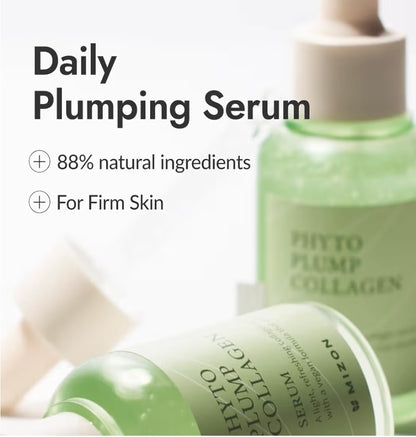 Suero de colágeno Mizon Phyto Plump: colágeno vegano, 88 % de ingredientes naturales con adenosina, hidratación profunda, cuidado de la piel coreano.