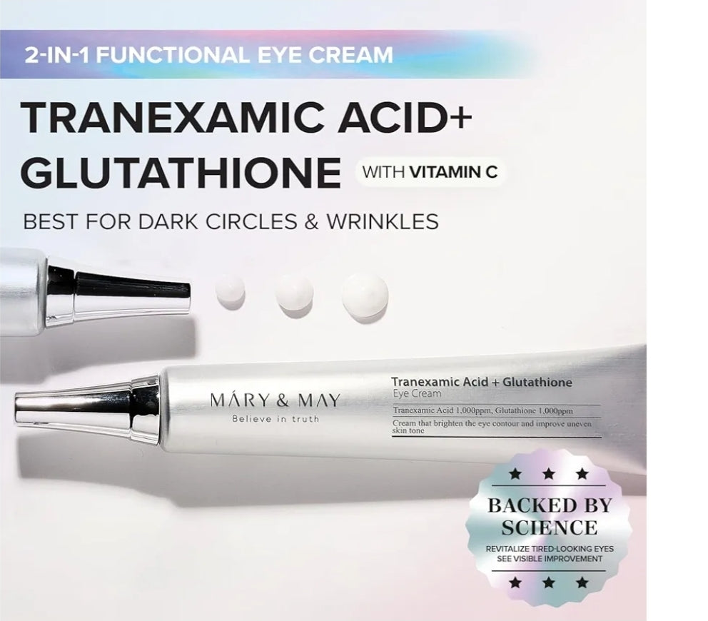 Mary & May Glutathione Eye Cream Special Set - Powerful Antioxidant, Reduces Dark Circles, Improve Uneven Skin Tone with Vitamin C - 3 Pack - 1.01 oz.+ 2 Minis