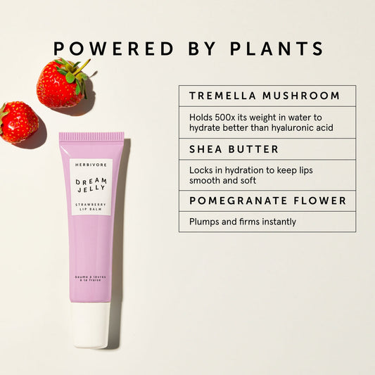 Herbivore Dream Jelly Strawberry Lip Balm - Instantly softens lips with plant-based butters and oils