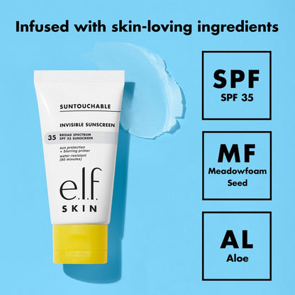 ELF SKIN Suntouchable Invisible SPF 35 - Lightweight, Gel-based Sunscreen for Smooth Complexion & Makeup Primer