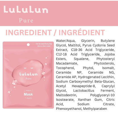Lululun Pure Masks - Hydrating, Moisturizing Face Masks with Billberry Leaf & Cranberry Extracts - Japanese Skincare - 7 Masks