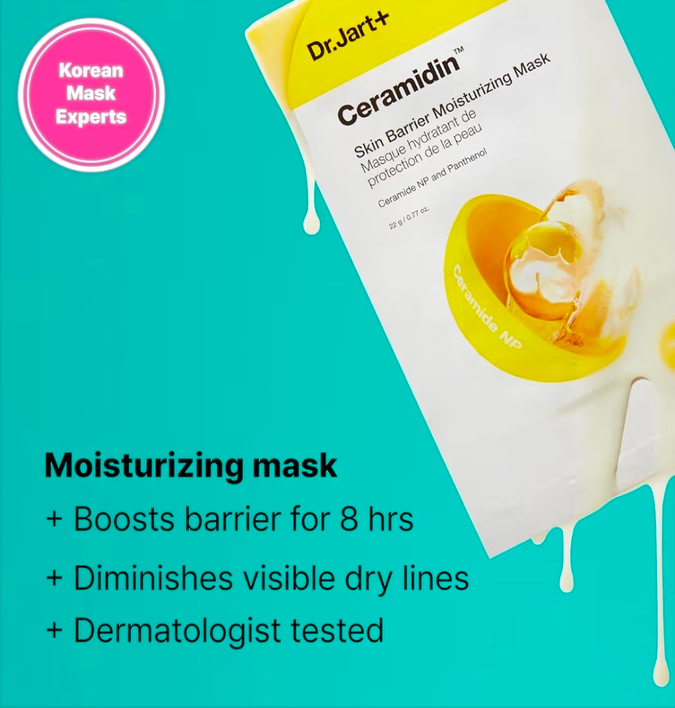 Dr.Jart+ Ceramidin - Skin Barrier Moisturizing Korean Face Mask - Replenishes dry skin, relieves tightness, and boosts skin’s barrier