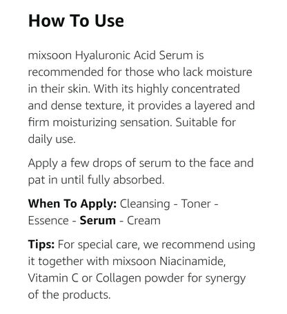 Mixsoon Glacier Water Hyaluronic Acid Serum - Non-greasy Hydration Booster, Firming Facial Serum For Radiant, Dewy Skin - Korean Serum for Glass Skin (10.14oz)