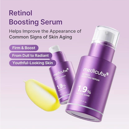 medicube Retinol Boosting Serum - Intensive Firming, Hydration & Plumping Care with Retinol, Peptides & Vitamins, Pore-Refining, Smooth Radiant Skin