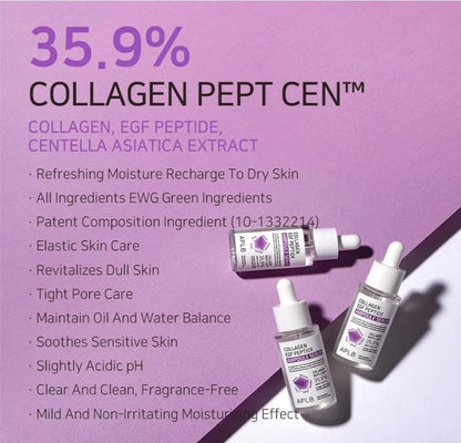 APLB Collagen EGF Peptide Ampoule Serum - COLLAGEN PEPT CEN™ 35.9% - Elasticity, Long lasting moisturizing, Revitalize for gentle and improve skin texture