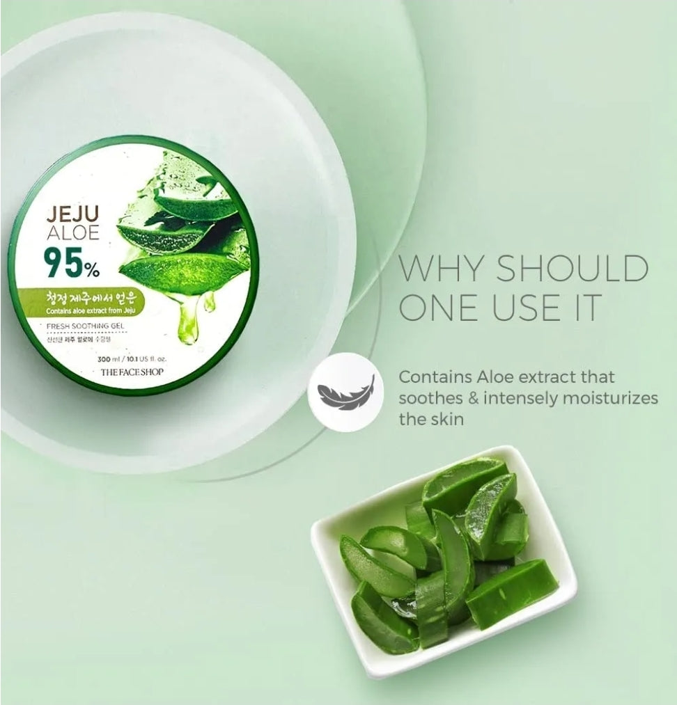 The Face Shop Jeju Aloe Fresh Soothing Gel - 95% Aloe Extract - Intense hydration and soothing properties