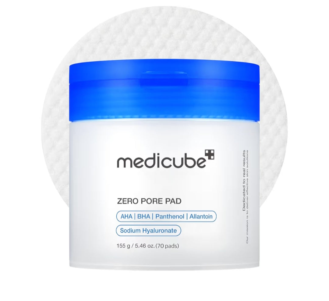 Almohadillas tónicas medicube Zero Pore Pad 2.0: almohadilla facial de doble textura para exfoliación y cuidado de los poros con 4,5 % de ácido láctico AHA y 0,45 % de ácido salicílico BHA.