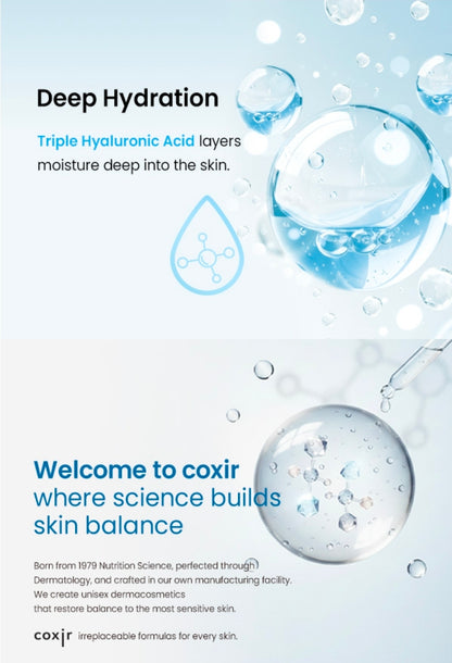 Coxir Ultra Hyaluronic Set – Cleansing Oil + Toner + Ampoule + Cream, Mini Skincare Kit, Travel-Size Korean Skincare Set, Hydrating Routine