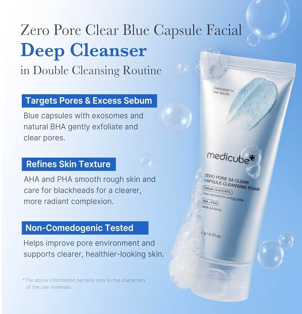 medicube Zero Pore Salicylic Acid Clear Capsule Cleansing Foam - Daily Gentle Cleanser with Exosome for Skin Texture, Blackhead & Pore Care, AHA, BHA & PHA for Deep Cleansing