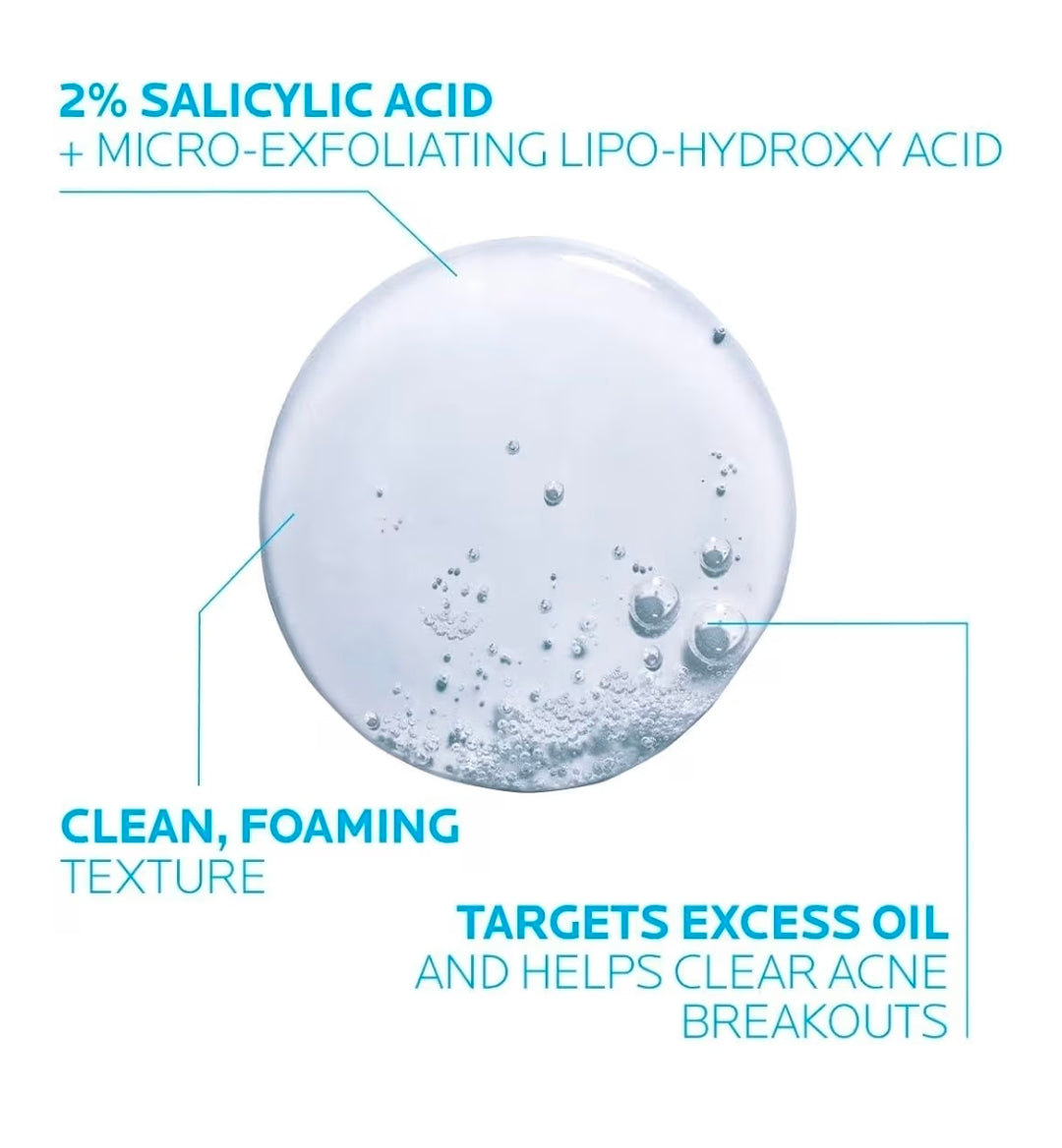 La Roche-Posay Effaclar Medicated Gel Cleanser - 2% Salicylic Acid Cleanser + LHA + Glycerin, Foaming Acne Face Wash, Helps Clear & Prevent Acne Breakouts, Oil Free, Targets Excess Oil
