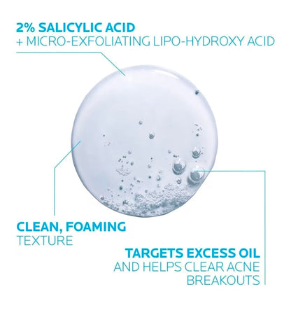La Roche-Posay Effaclar Medicated Gel Cleanser - 2% Salicylic Acid Cleanser + LHA + Glycerin, Foaming Acne Face Wash, Helps Clear & Prevent Acne Breakouts, Oil Free, Targets Excess Oil